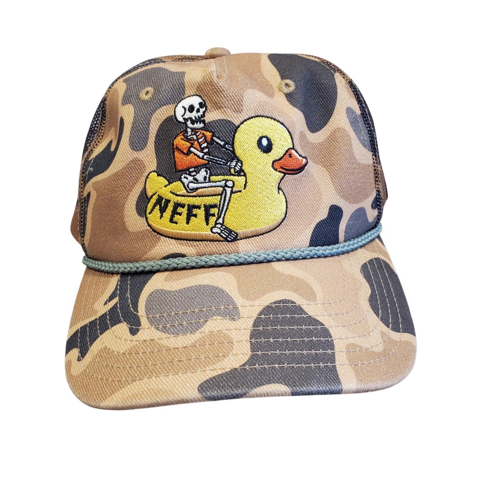 Neff Camo Trucker Hat Skeleton Riding Rubber Duck Snapback Mesh Cap Camouflage